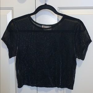 Black Mesh Glitter Top